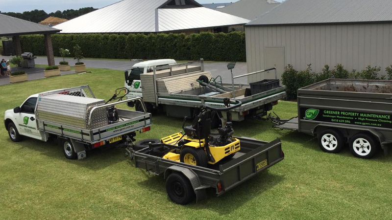 Ride-on mowing equipment.