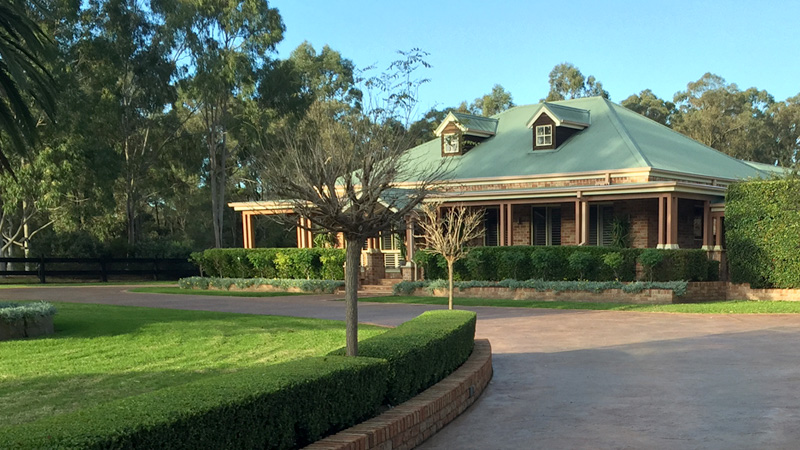 A formal garden under maintenance.